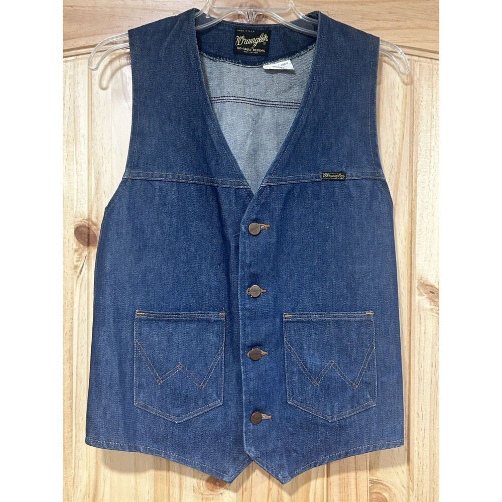 Vintage Wrangler Men’s Vest No Fault Denim Front Pockets W Stitch Size M Western